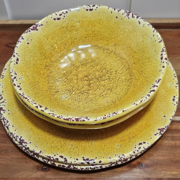 Pier 1 Carmelo Melamine Salad 2Bowls &amp; Plate rustic crackle unbreakable dish - Picture 11 of 16
